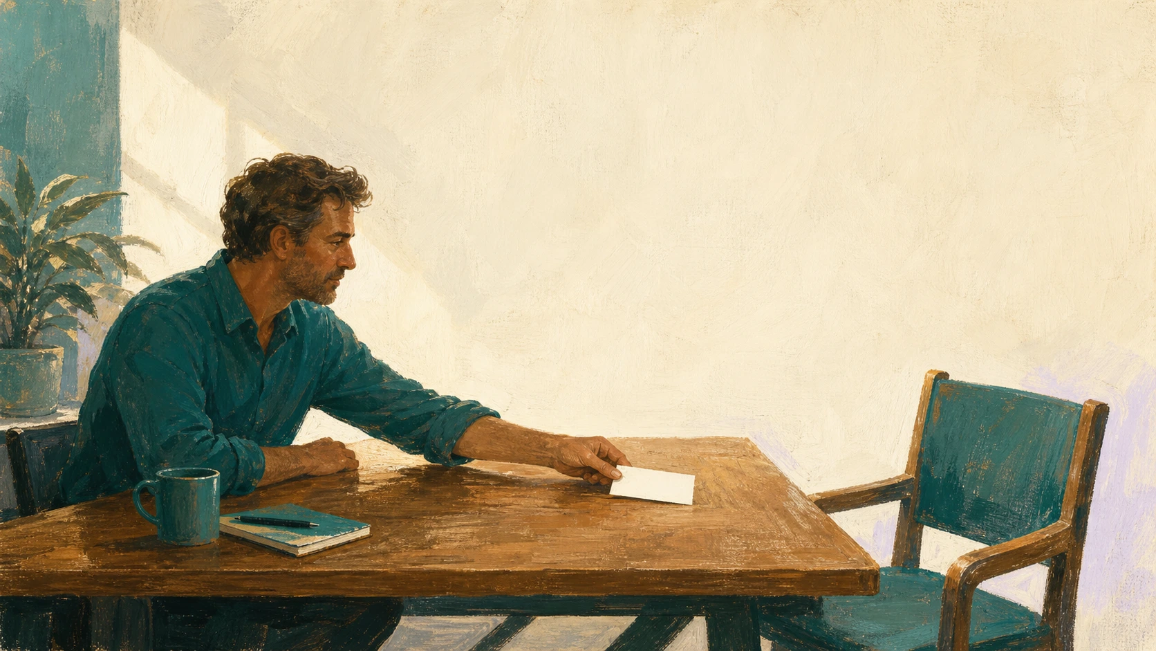 A business owner writing down their project need before reaching out for help